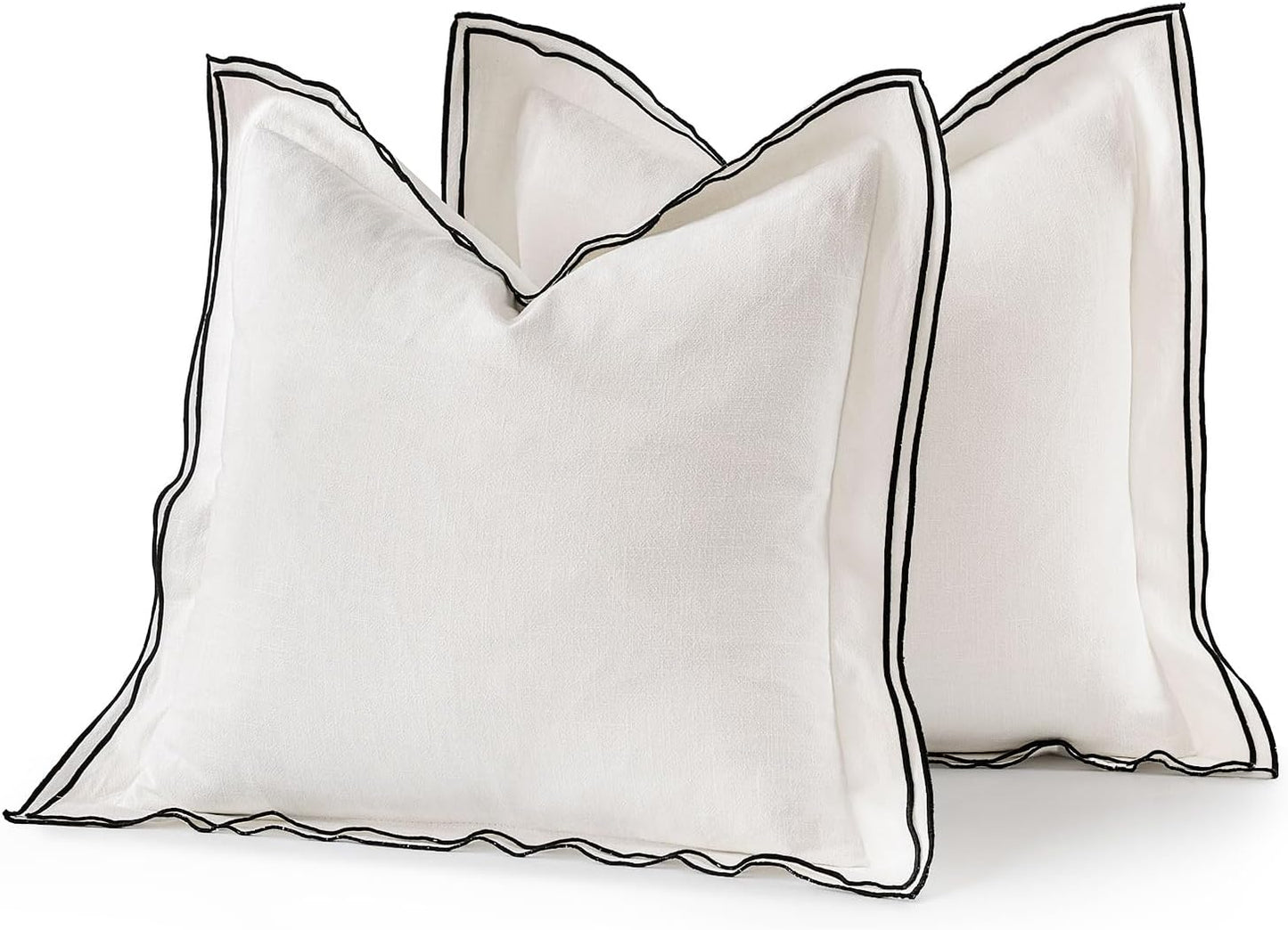 Linen Throw Pillow Covers, 2 Piece 18X18 Inch Cream White, Boho Euro Pillowcases for Bed to Infuse Elegance, Ideal for Sofa Couch Cushion in Home Decor Upgrade