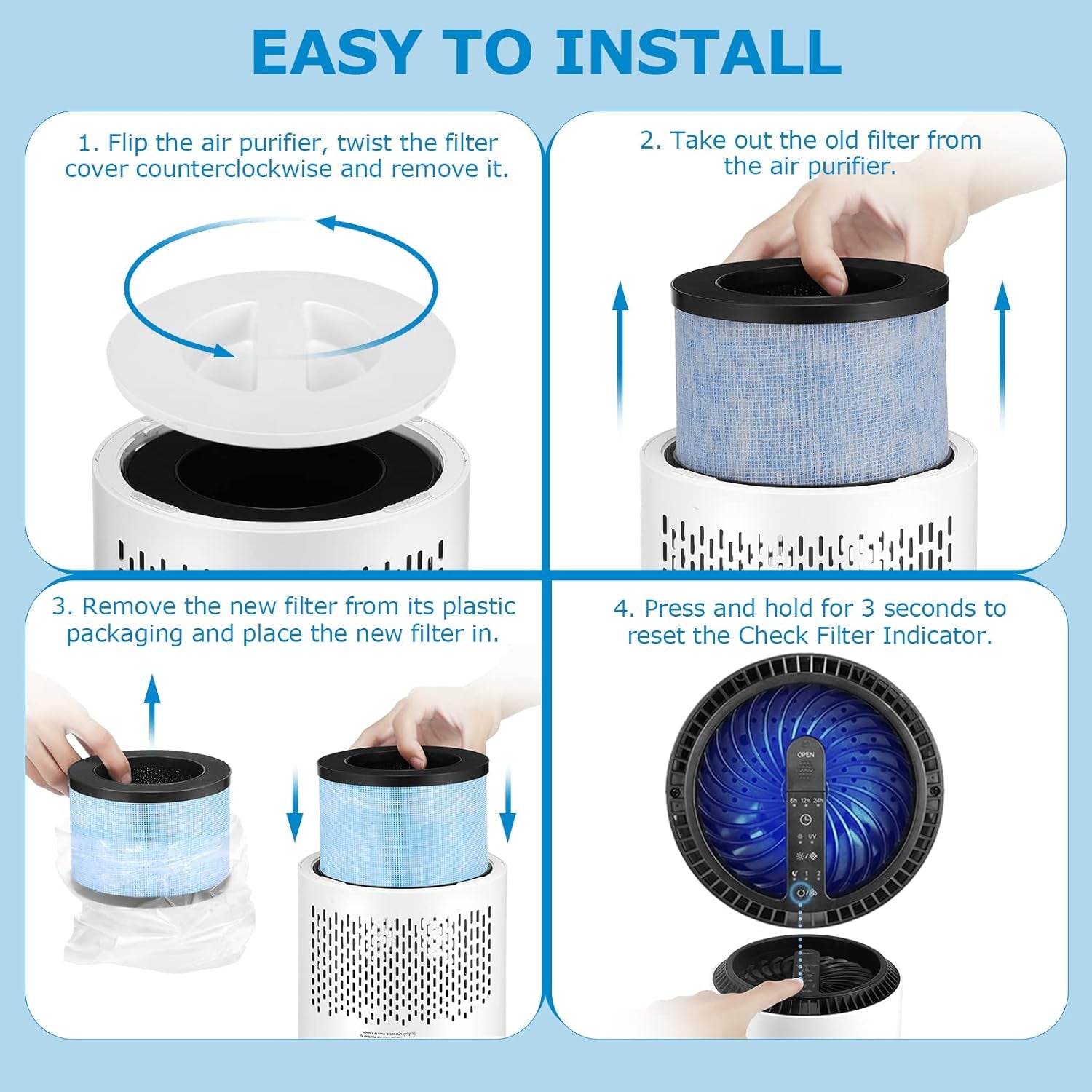 2 Pack MK-01 MK-06 TZ-K1 True HEPA Replacement Filter Compatible with MK-01 MK-06, Tolife TZ-K1, POMORON MJ001H, EPI081/EP1081 and Intelabe EPI080/EP1080 Air Purifier