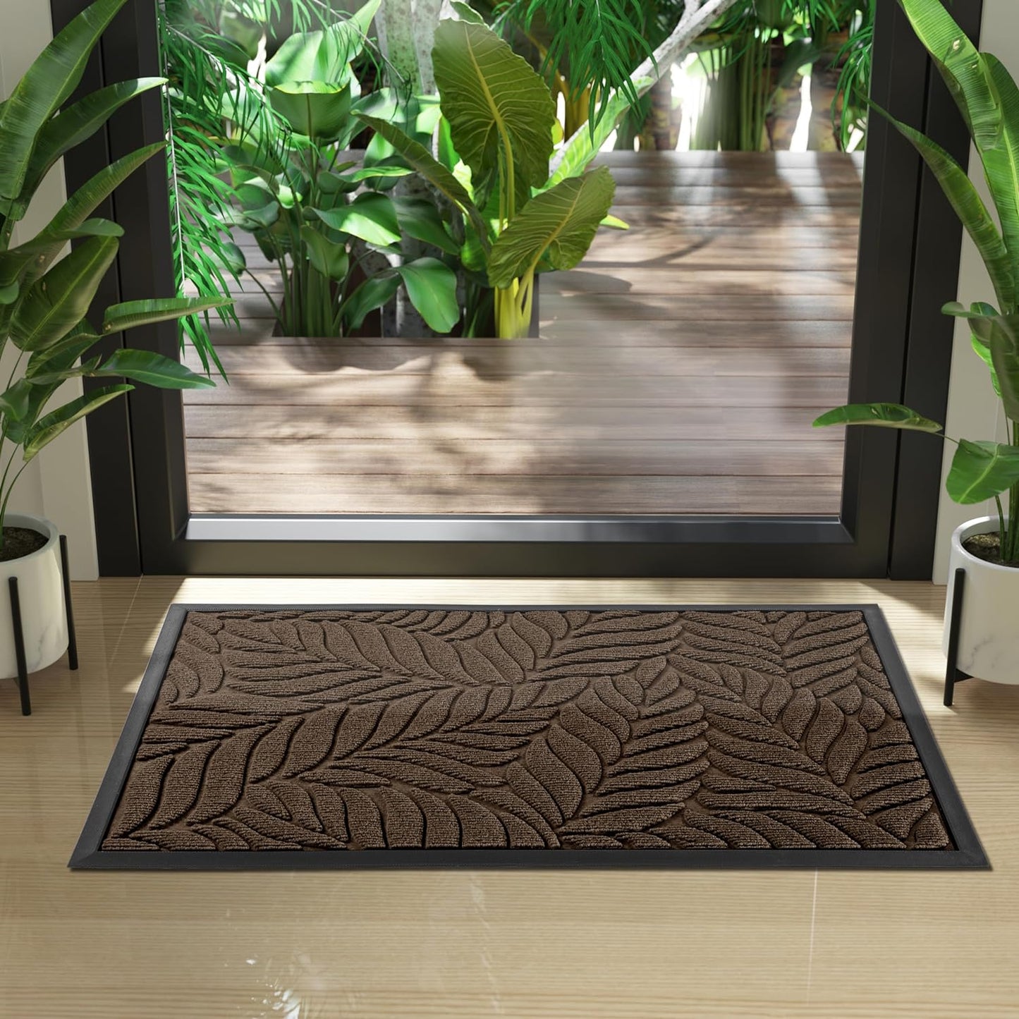 Front Door Mat Outdoor Indoor, 29.5X17 All-Season Waterproof Welcome Mat, All-Weather outside Entrance Mat, Non-Slip Patio Porch Doormat, Low Profile, Fade Resistant, Brown