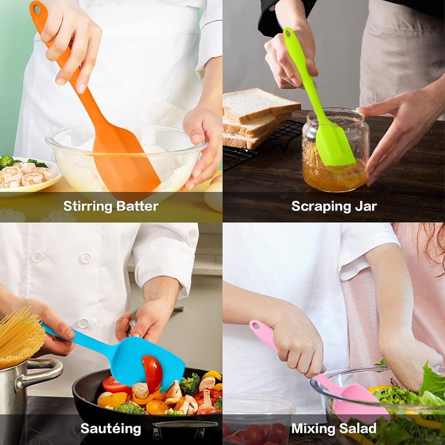 14 Pcs Silicone Spatulas Set, Heat Resistant Rubber Spatula for Nonstick Cookware, Include Spatulas, Cooking Spoons, Kitchen Tong, Baking Utensils, Dishwasher Safe, Multicolor