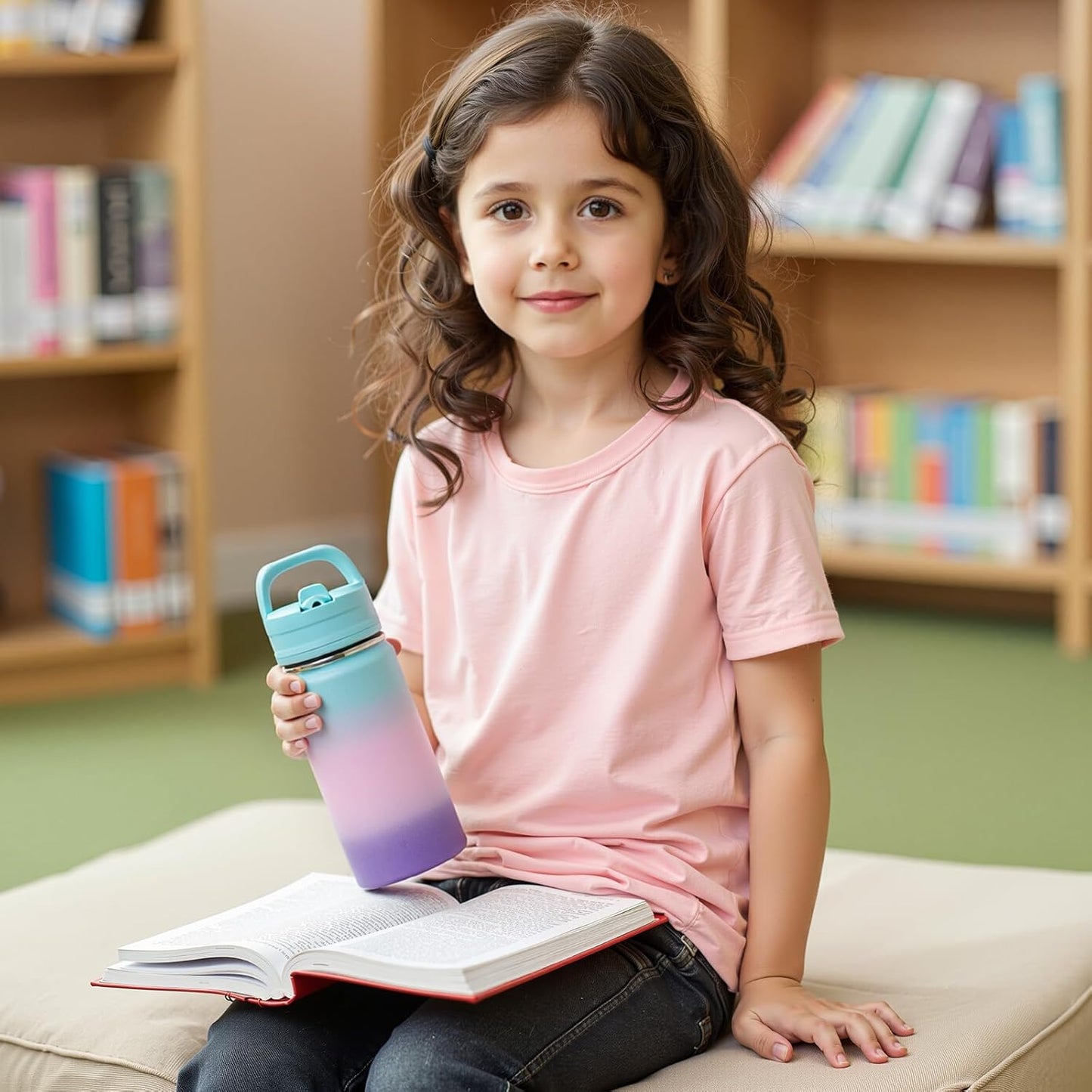 12Oz Kids Water Bottle for School, Toddler Bottles with Straws, Stainless Steel Vacuum Insulated Water Bottle for Boys&Girls, Leak-Proof, Bpa-Free, Bubble Gum