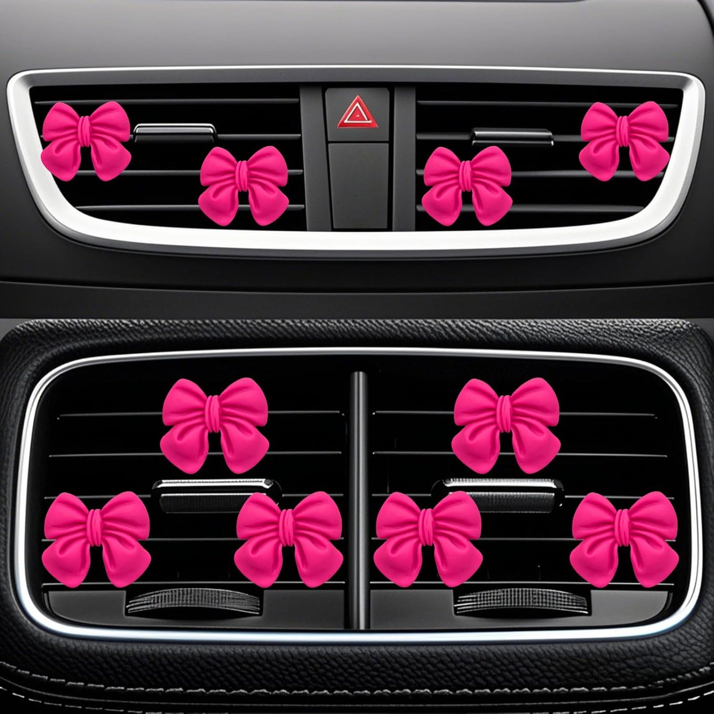 6 Pcs Pink Bow Car Air Vent Clips Coquette Cute Girly Car Decor Accessories Interior Aesthetic Decorations Charm Stuff for Women Girl (Hot Pink)