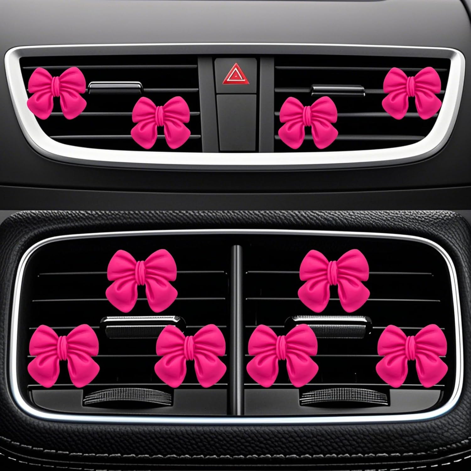 6 Pcs Pink Bow Car Air Vent Clips Coquette Cute Girly Car Decor Accessories Interior Aesthetic Decorations Charm Stuff for Women Girl (Hot Pink)