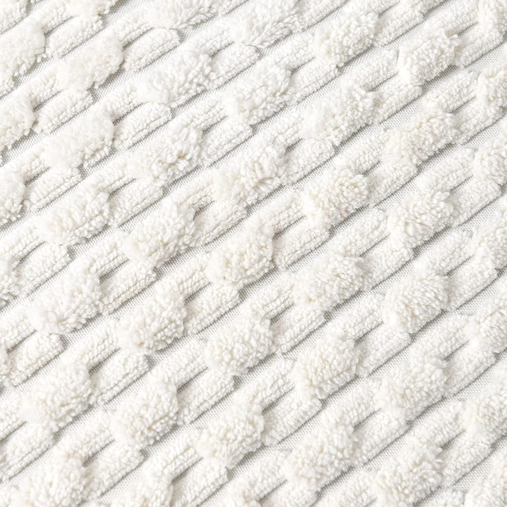 Set of 2 Boho Cream Decorative Throw Pillow Covers 18X18 Inch with Pom-Poms for Couch Bed Sofa, Modern Farmhouse Home Decor, Soft Plush Corduroy Cute Cushion Case 45X45 Cm