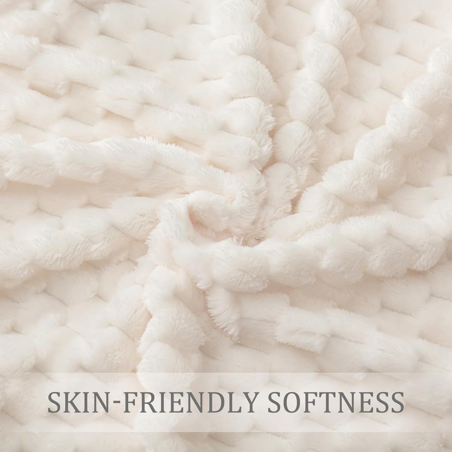 Extra Large Ivory Jacquard Fleece Throw Blanket, 50x70 Inches - Stylish and Cozy Lightweight Design for All Seasons