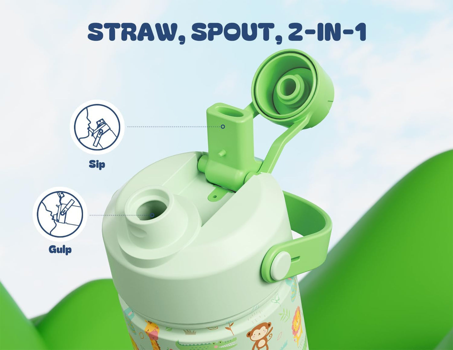 12 Oz Insulated Kids Water Bottle: Spill-Proof, Insulated Cup with Straw Spout Lid and Carrier Bag, Bpa-Free, Cupholder Friendly, 24H Cold for School, Camping, Sports, Birthday Gift (Critter Carnival)