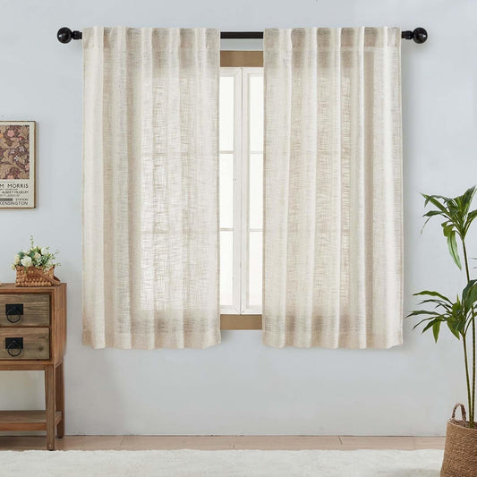 Natural Linen Curtains for Bedroom Living Room 63 Inch Length 2 Panels Set, Thick Textured Burlap Linen Blend Light Filtering Boho Farmhouse Dining Room Curtains, Natural, Each 42" W X 63" L