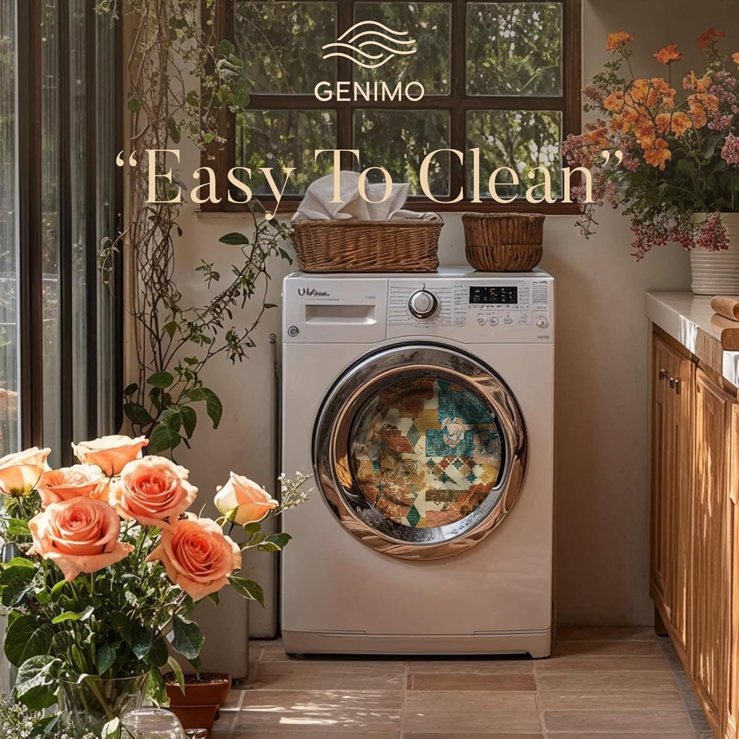 Area Rug 2X3 Doormat, Machine Washable Low Pile Rugs, Small Floral Patchwork Retro Chenille Entryway Mat for Entrance, Hallway, Kitchen and Corridor, Rose Red