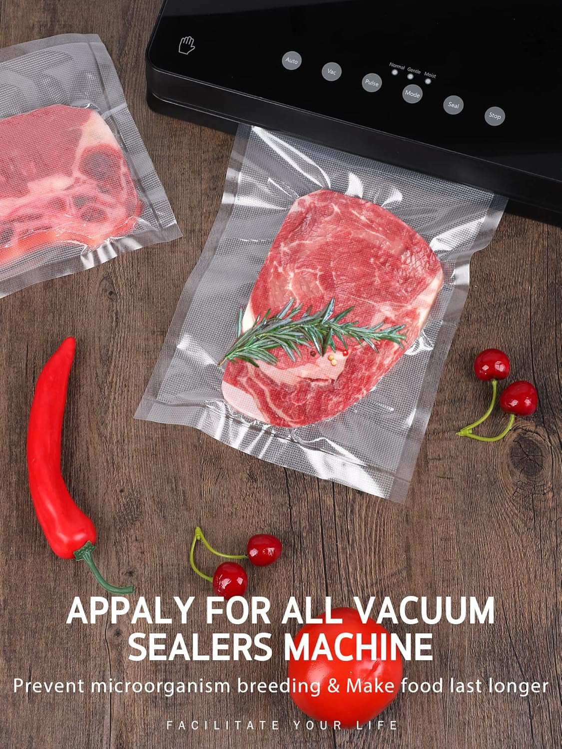 Vacuum Sealer Bags, 2 Rolls 8" X 50' Commercial Grade Bag Rolls, BPA Free Food Vac Bags for Storage, Meal Prep or Sous Vide