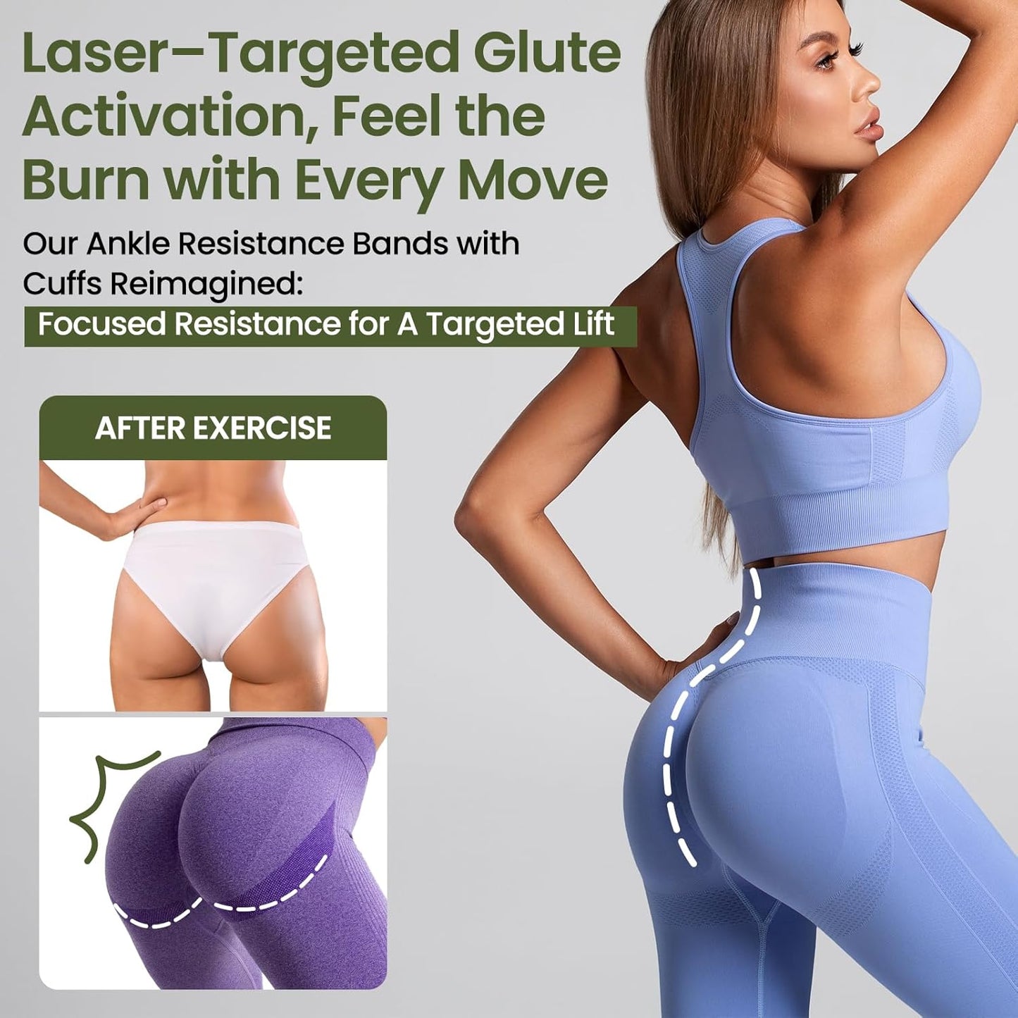 Ankle Resistance Bands with Cuffs for Women, Leg Glute and Booty Workout Equipment for Home Gym, Pilates Equipment, Ankle Weights with Green Resistance Bands for Kickbacks Hip Fitness Training