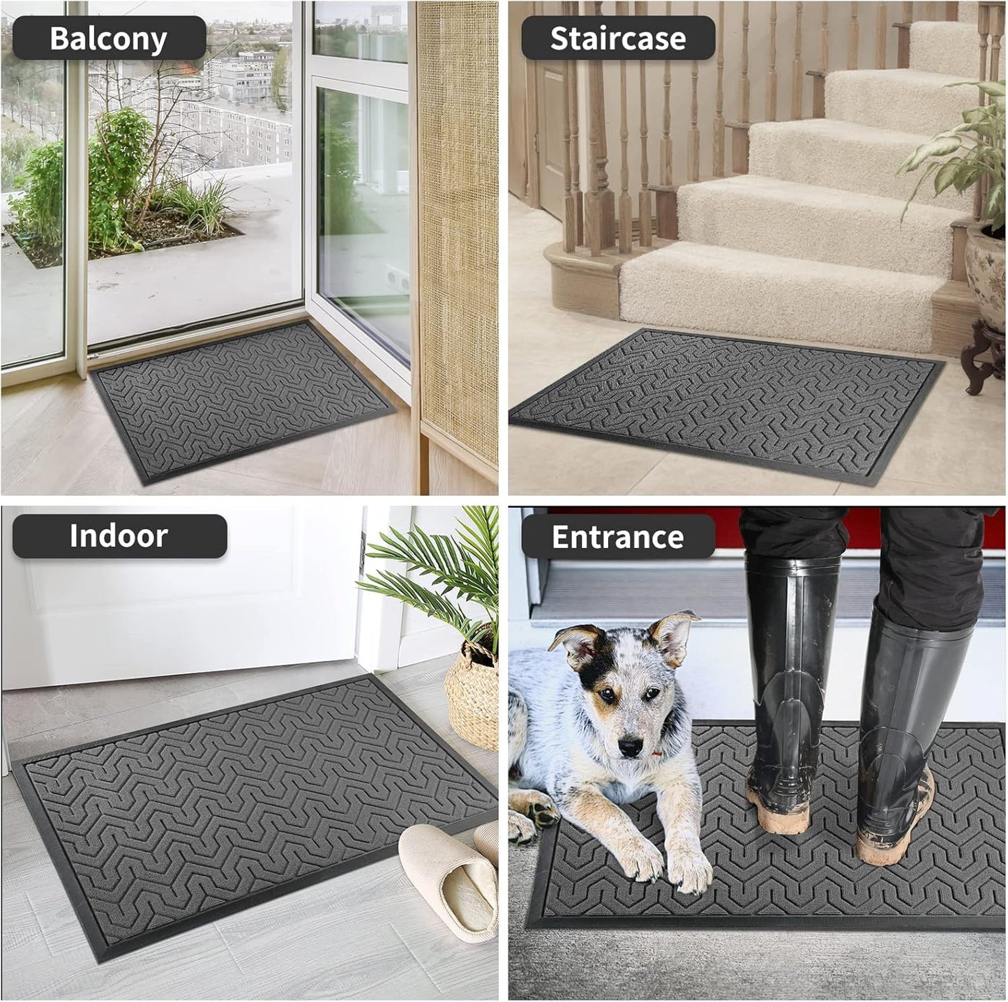 Door Mat, All-Season Outdoor Indoor Doormat for Home Entrance Floor, Heavy Duty Non Slip Front Door Mats Outdoor, Garage and Garden, 29.5 X 17 Inch, Grey+Black