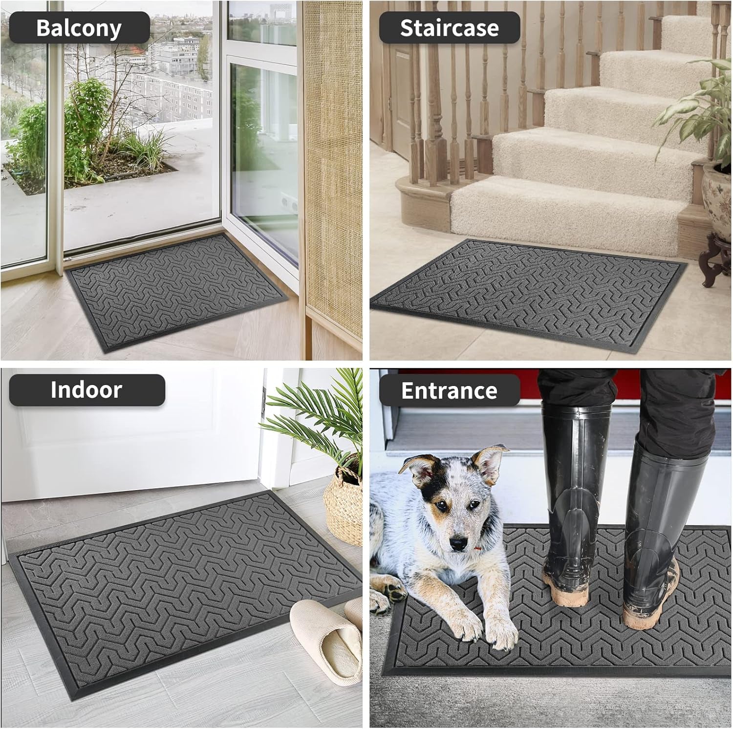 Door Mat, All-Season Outdoor Indoor Doormat for Home Entrance Floor, Heavy Duty Non Slip Front Door Mats Outdoor, Garage and Garden, 29.5 X 17 Inch, Grey+Black