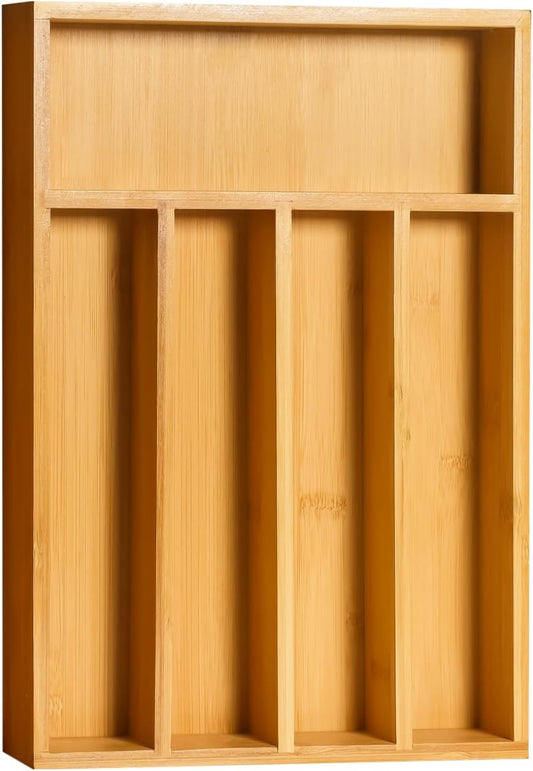 Silverware Organizer, Bamboo Utensil Drawer Organizer for Cutlery, Utensils & Flatware (5 Compartment, Natural) Pack of 1