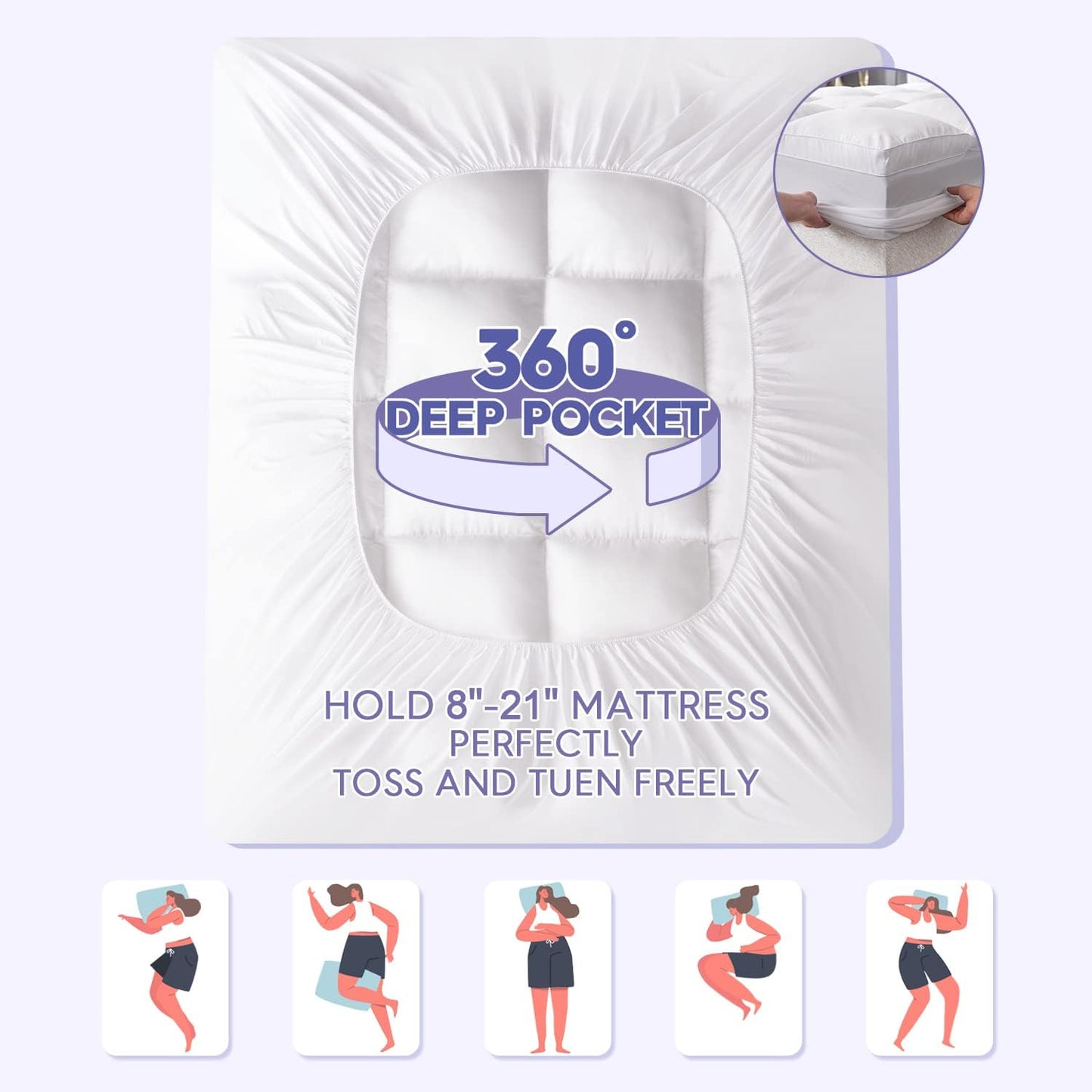 Twin XL Size Mattress Topper for College Dorm, Extra Long Mattress Pad Pillowtop, Soft Plush Mattress Cover Bed Topper with Deep Pocket, Overfilled down Alternative Filling, White