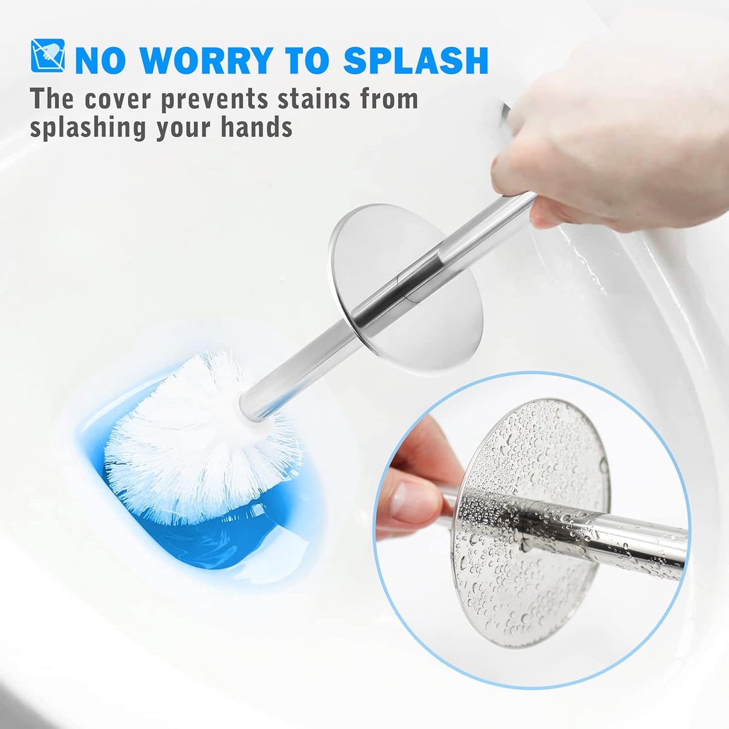 Toilet Brush and Holder Set - 2 Pack, Ergonomic 304 Stainless Steel Long Handle Toilet Bowl Brush for Elegant and Durable Bathroom Use (White)