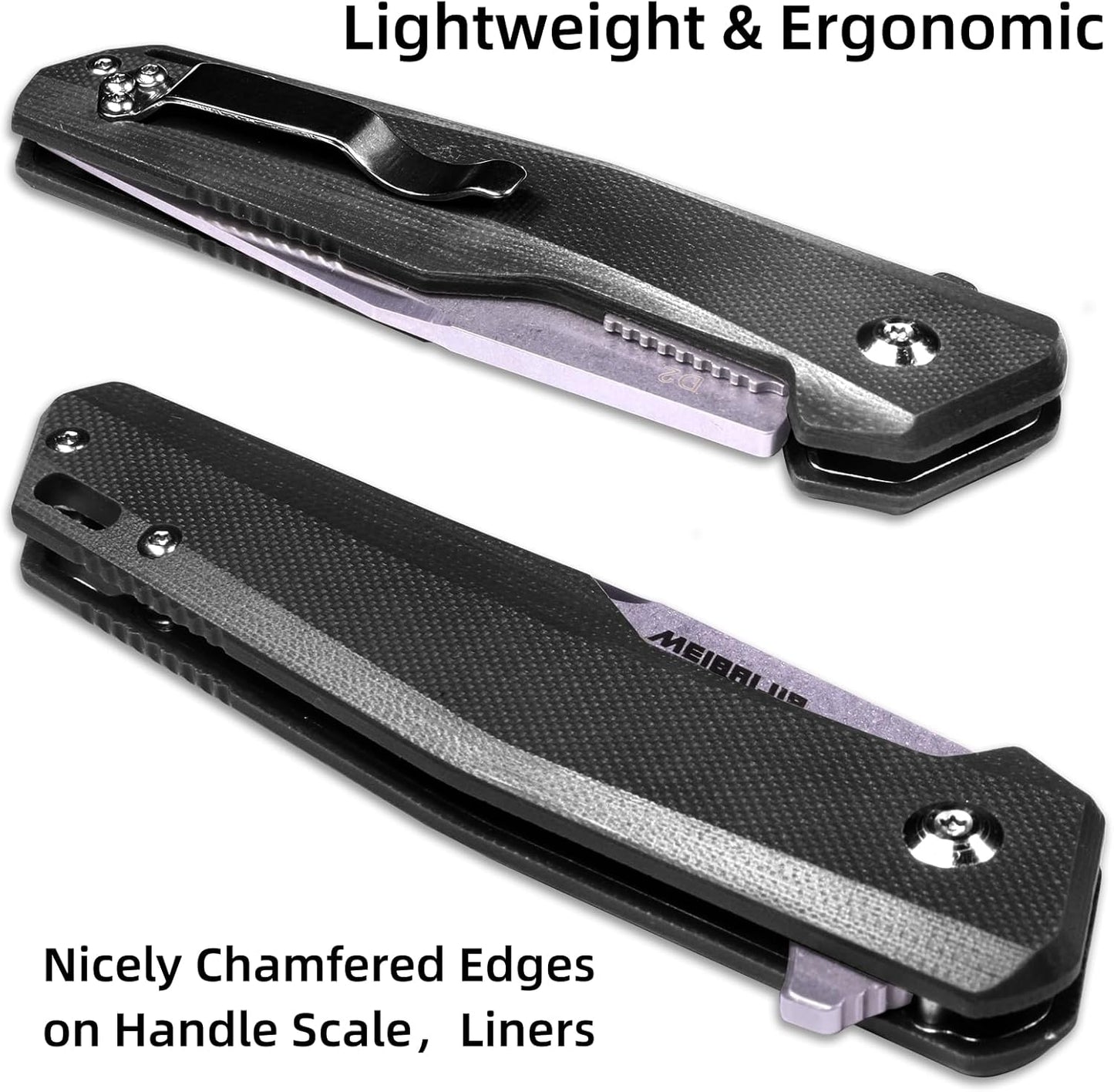 D2 Blade Folding Pocket Knife with G10 Handle, Liner Lock, Pocket Clip, and Smooth Flipping Action for Outdoor Activities