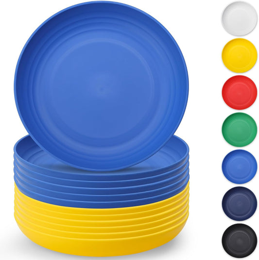 12-Piece Set of 9-Inch Reusable UKR Color Plastic Plates - Durable, Unbreakable Dinnerware for Home, Kids, and Outdoor Use, Lightweight and Portable for Picnics and Camping