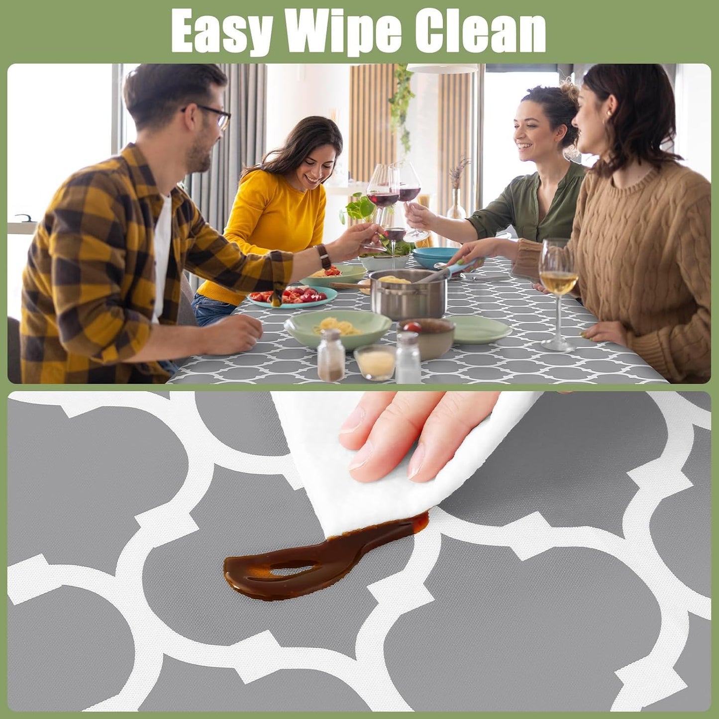 Waterproof Elastic Fitted Rectangle Picnic Table Cover for 6-Foot Tables, Wipeable Flannel-Backed Vinyl Protector for Indoor and Outdoor Use (Grey, 30 x 72 Inches)