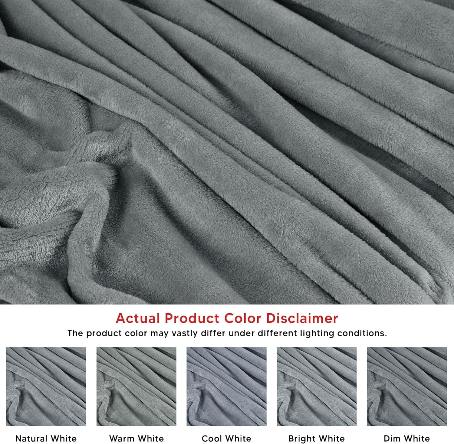 Cool Grey Fleece Blanket Queen Size Fuzzy Soft Anti-Static Microfiber Bed Blanket (90X90 Inch)