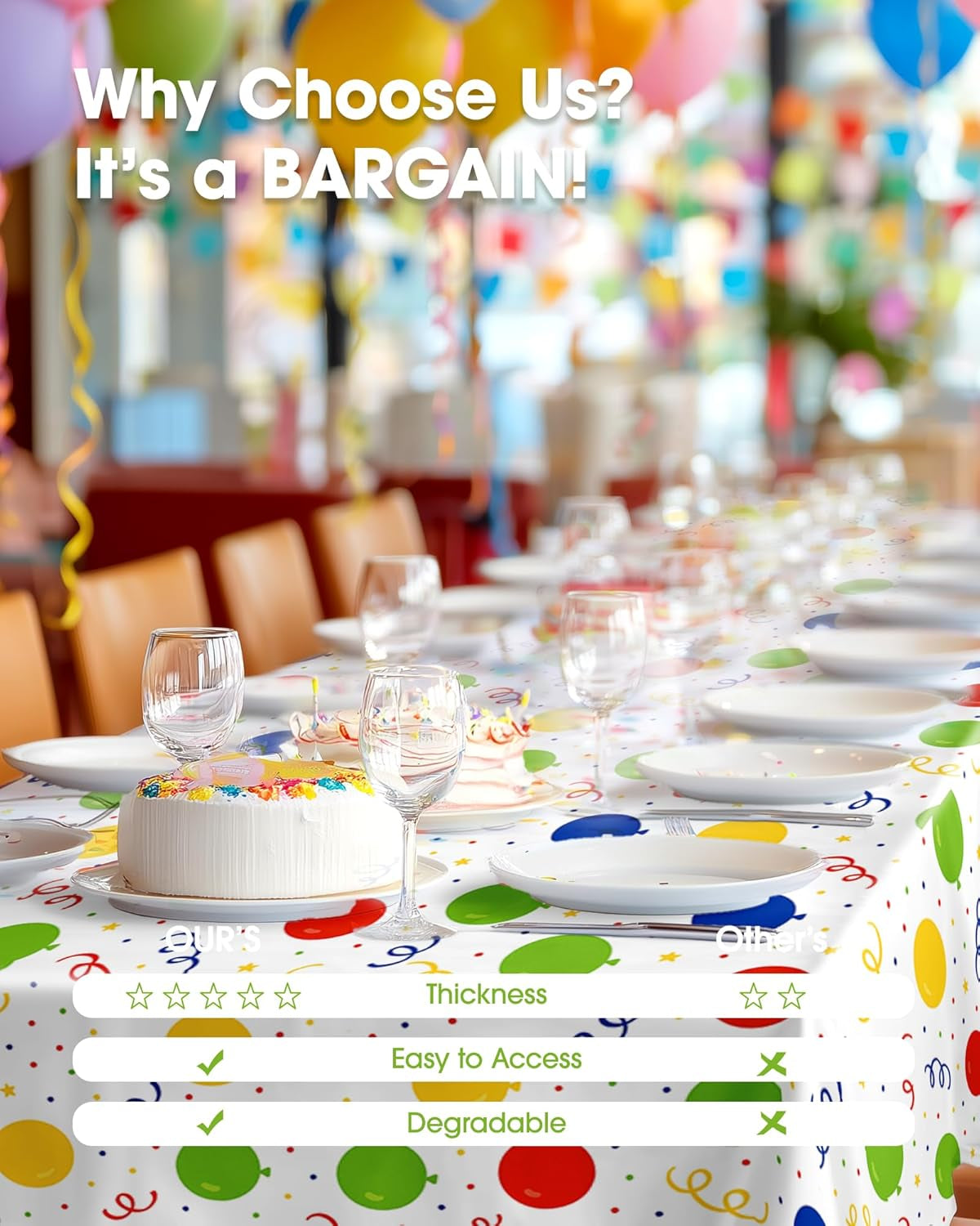 Plastic Table Cloth Disposable 10 Pack, 54 X 108 Inch Table Cloths, Birthday Party Decorations, Picnic, White Tablecloths, Rectangle, Colorful, Rainbow Cover, Leakproof & Sturdy, Balloon