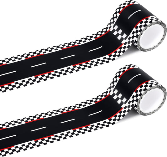 2 Rolls Red Race Track Tape, Kids Race Car Stickers, Race Car Track Decorations, 2.4 Inch Wide, 2 X 33 FT Long, Easy Tear, No Residue for Kids Birthday Gift and Racing Party Decoration