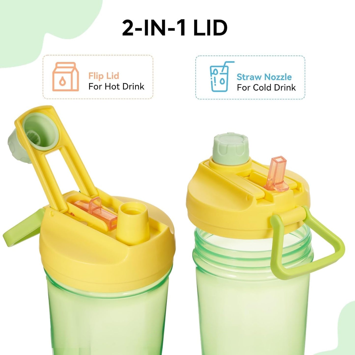 12Oz Kids Water Bottle with Straw Leak-Proof Toddler Water Bottle Plastic Water Bottles Bpa-Free Toddler Straw Cups with Handle for Travel Fitness School, GREEN