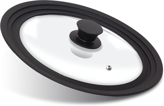 Silicone Universal Lid for Pots, Pans and Skillets - Tempered Glass Covered with Heat Resistant Silicone Rim Fits 9.5", 10" and 11" Diameter Cookware -Easy to Use Replacement Frying Pan Cover