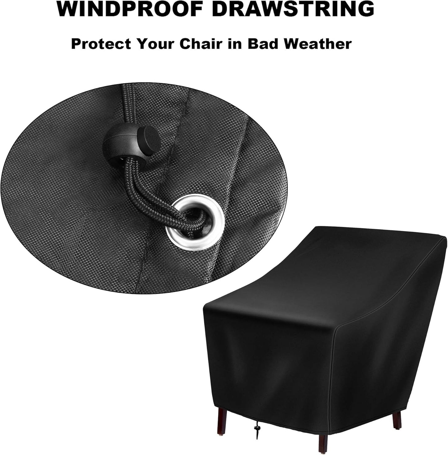 Patio Chair Covers Waterproof Patio Furniture Covers, Outdoor Heavy Duty 420D Deep Seated Patio Lounge Chair Cover for All Weathers Veranda Lawn Backyard Black
