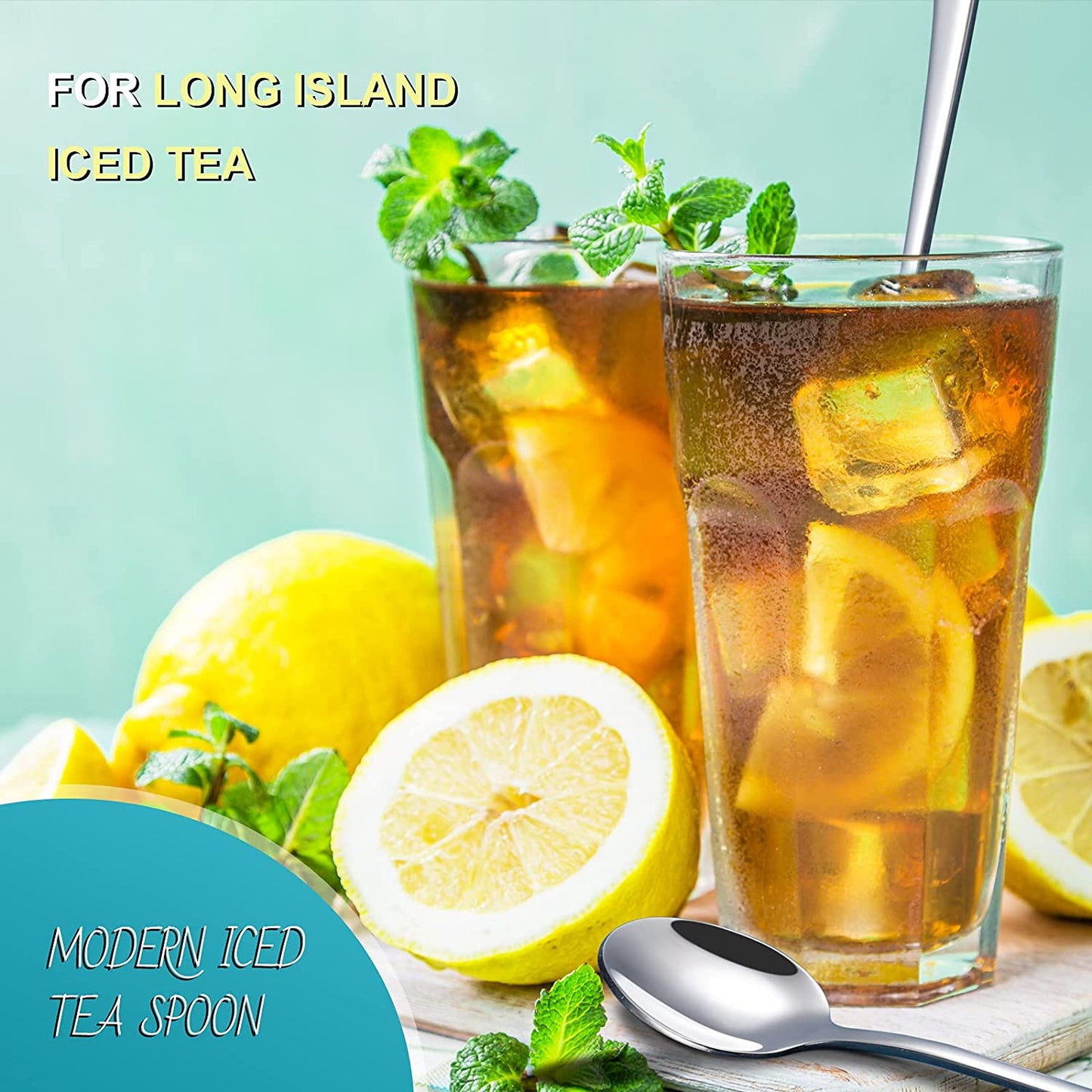 9-Inch Long Handle Iced Tea Spoon, Coffee Spoon, Ice Cream Spoons, Stainless Steel Cocktail Stirring Spoons, Set of 4