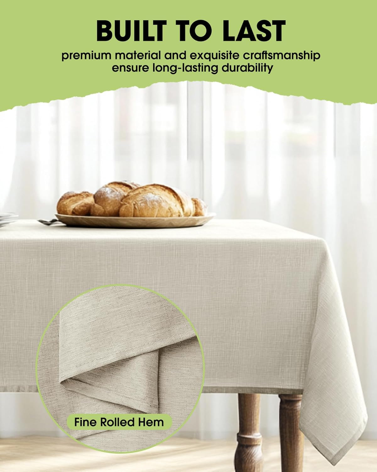 Rectangle Linen Tablecloth Waterproof & Stain Resistant, Wrinkle-Free Table Cloth Adds Elegance and Protection, Ideal for Dining, Party, Wedding and Outdoor, 52 X 70 Inch, Cream, Ivory