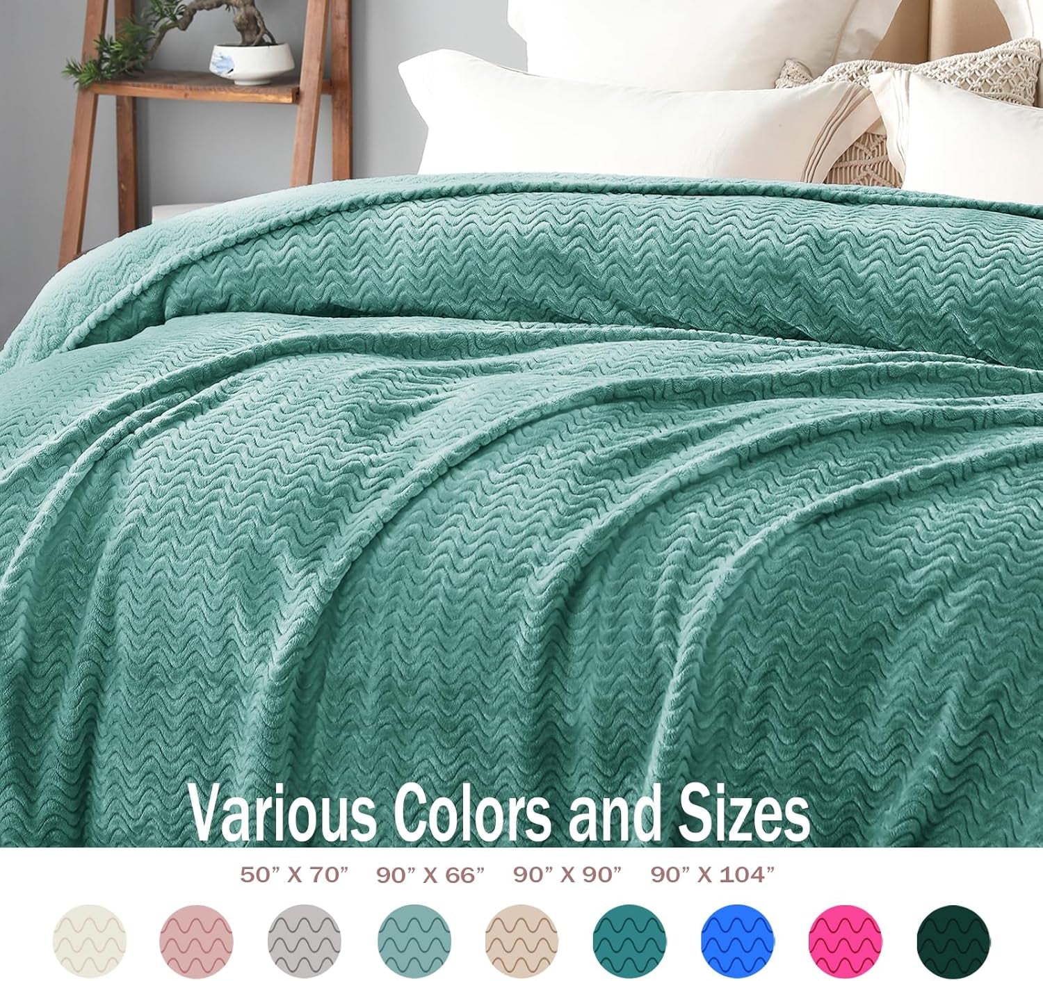 Celadon Soft Fleece Throw Blanket - Cozy Lightweight Decorative Wave Texture for Year-Round Comfort, 50x70 Inches