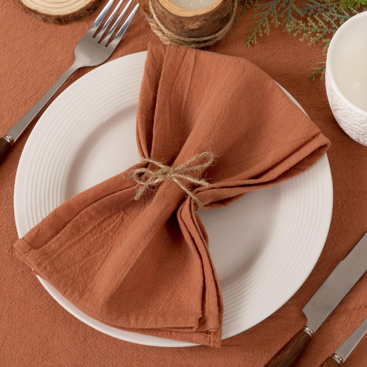 Cloth Napkins Terracotta Fall Burnt Orange Thanksgiving Washable Reusable Bulk Linen Cotton Napkins Set of 4 17"X17" for Wedding Party Bridal Baby Shower Birthday Dining Table Decorations