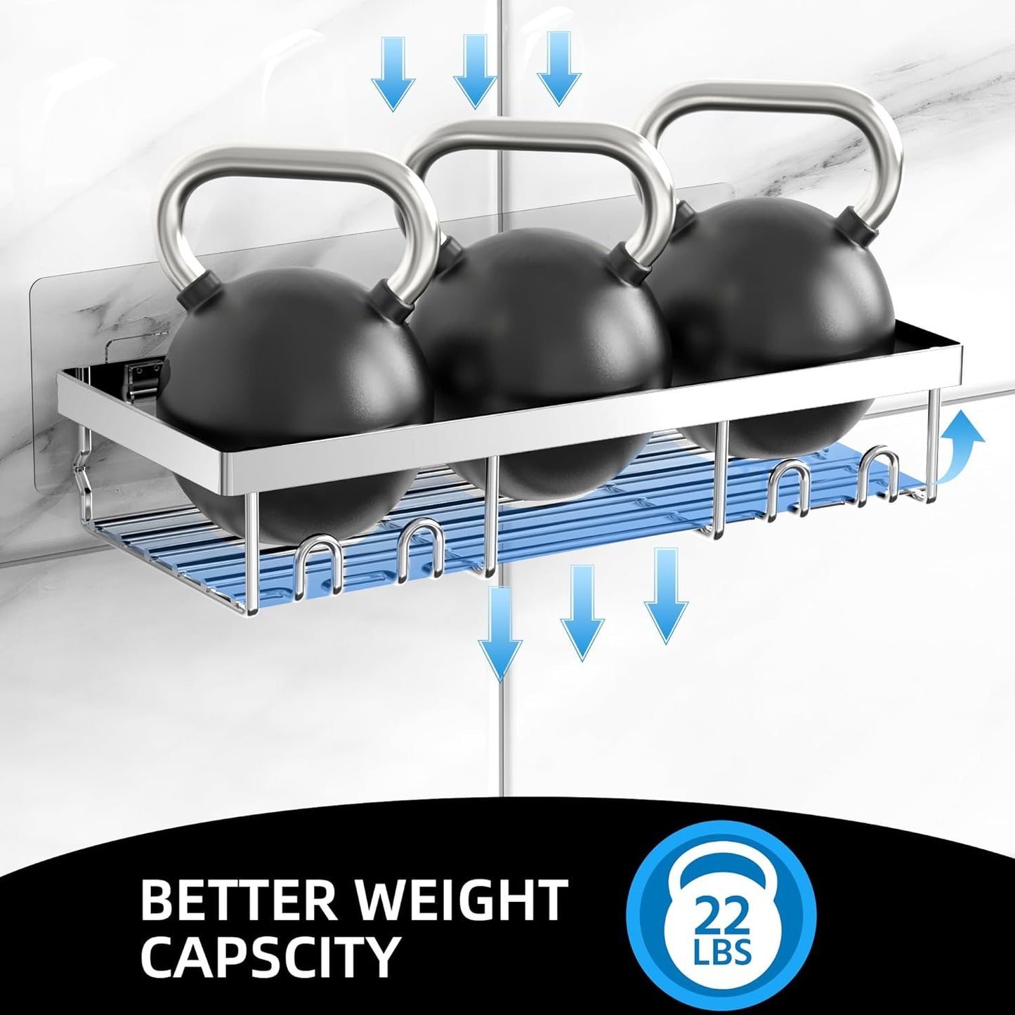 3-Pack Shower Caddy Basket Shelf with Soap Holder, No Drilling Traceless Adhesive Shower Wall Shelves, Rustproof Silver Bathroom Shower Storage Organizer