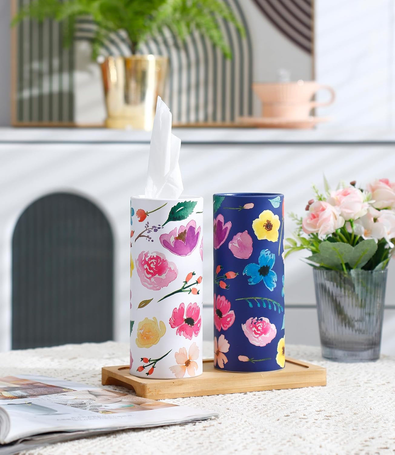 Small Car Tissues Holder with Facial Tissues - 4PK - Travel Tissue Tubes Box Container Perfect Fit for Car Cup Holder Car Tissues Cylinder 200 Sheets