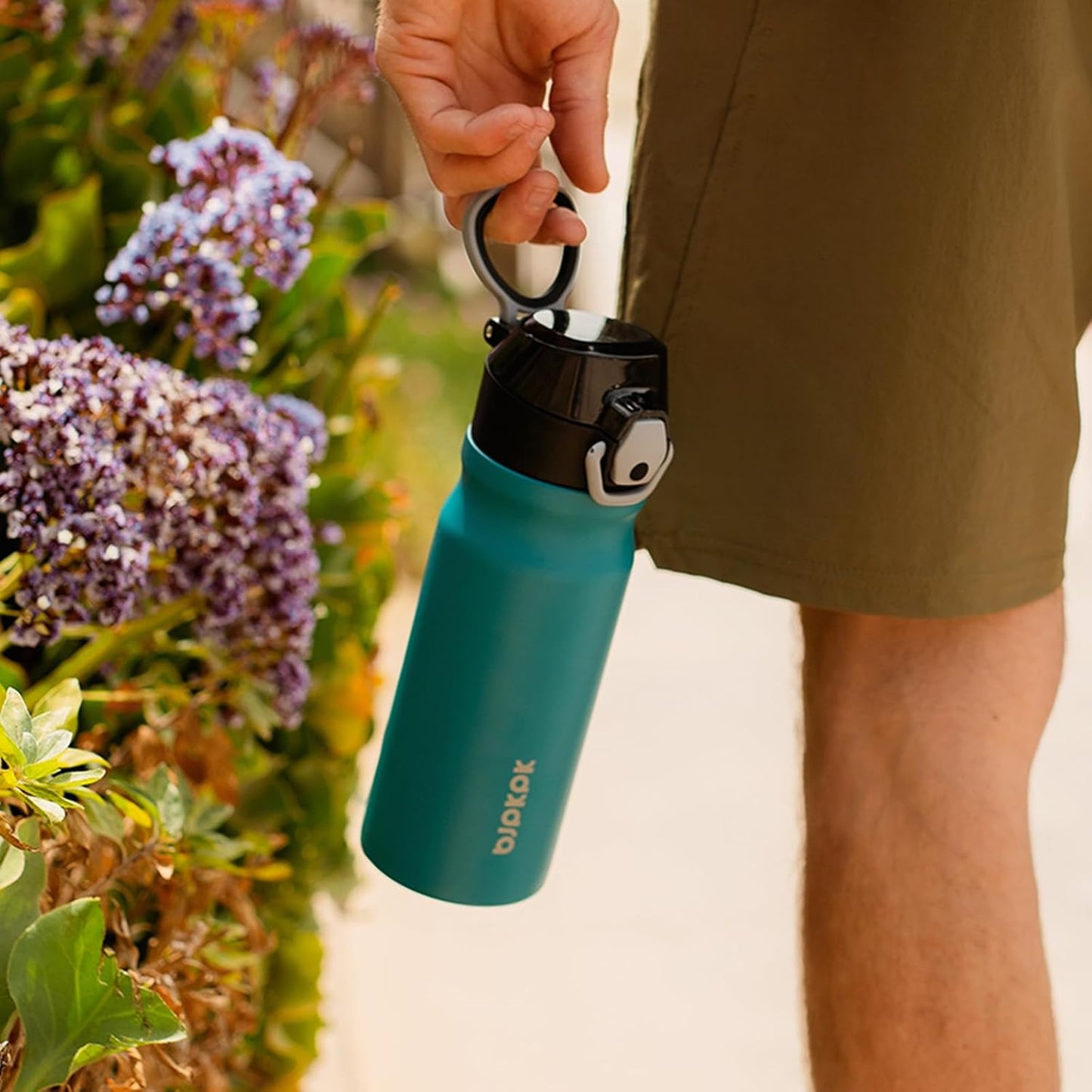 14Oz Insulated Water Bottle with Straw Stainless Steel Double Wall Water Bottles BPA Free Leak Proof Thermo with Lockable Flip Lid and Soft Silicone Spout,Bamboo Grove