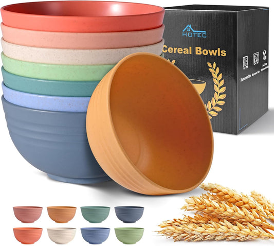 BPA Free Unbreakable Wheat Straw Cereal Bowls - Microwave & Dishwasher Safe Soup and Salad Bowls, Set of 8, 26Oz, Multicolor
