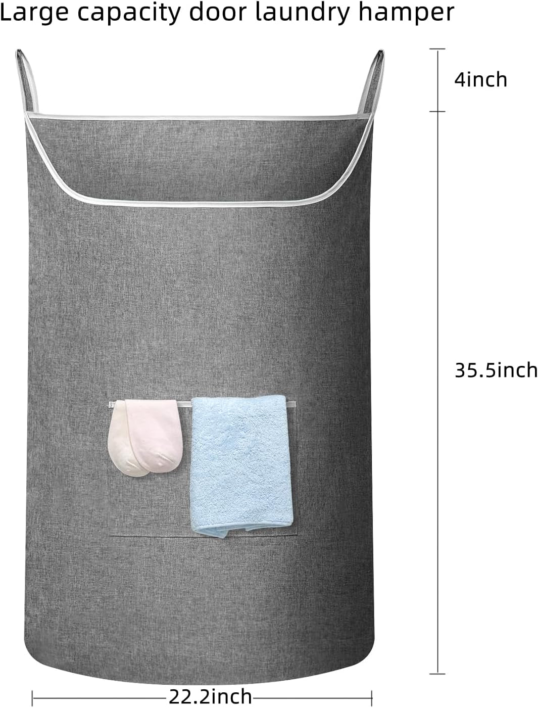 X-Large Door Hanging Laundry Hamper Bag, 2-Pack Large Capacity Storage Solution with Wide Opening, Size 35x22 Inches (Grey)