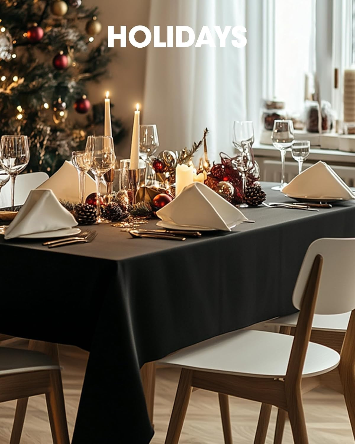 Rectangle Table Cloth 60" X 102" – Durable Polyester Tablecloth Offers Reusable & Washable Protection, Ideal for Outdoor Party, Picnic, Wedding, Banquet and Birthday, 2 Pack, Black