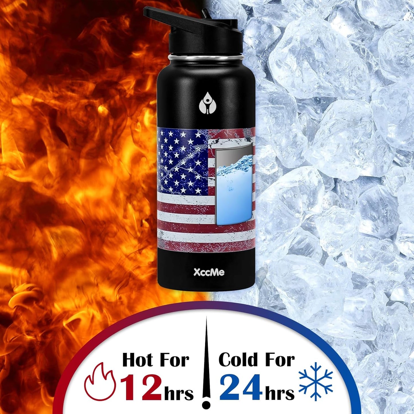 32 Oz Water Bottles,Insulated Water Bottle,Stainless Steel Water Bottles,Double Wall Metal Water Bottle with Straw,2 Lids,Silicone Boot,Sports Water Bottle (American Flag)