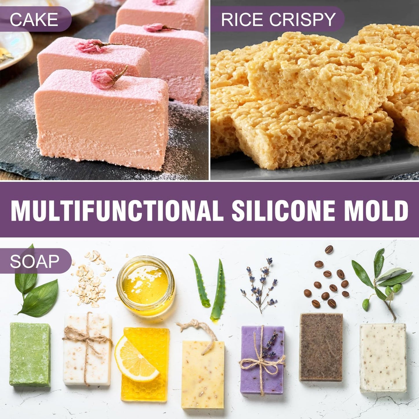 Silicone Soap Molds Set of 3, 6 Cavities Rectangle Silicone Soap Molds for Homemade Craft Soap Mold, Cake,Chocolate & Ice Cube Tray(Blue & Purple & Pink)