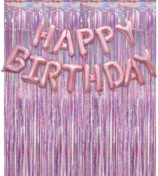 Pink Party Fringe Backdrop with Happy Bday Banner