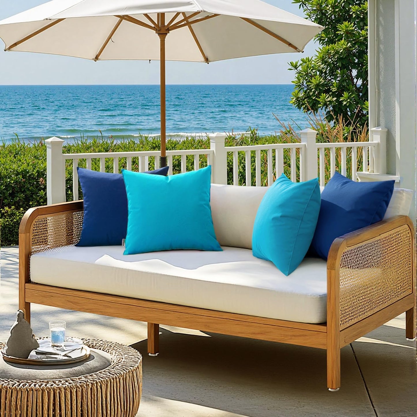 Outdoor Pillow Covers Navy Blue Waterproof Decorative Patio Throw Pillow Covers Fade Resistant for Furniture Tent Couch Sofa Living Room Pack of 2 Spring Summer Pillowcases 18X18 Inch