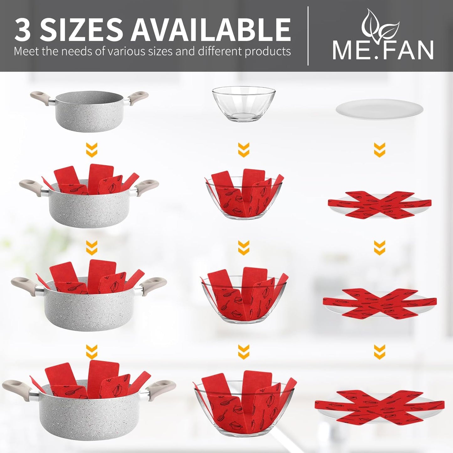 Pot and Pan Protectors, 6 Set (7.9" 11.8" 15"), Felt Cookware, Kitchenware Separators Protector for Stacking to Avoid Scratching Red