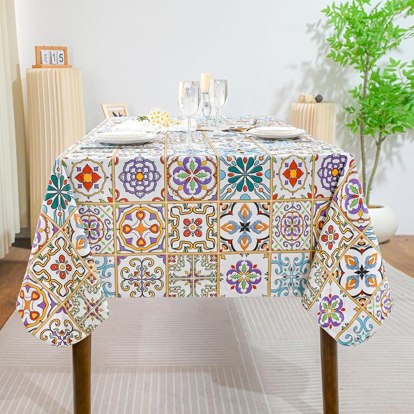 Rectangle Tablecloth, Waterproof Vinyl Table Cloth with Flannel Backing, Plastic Table Cloths for Dinner, Kitchen, Outdoor and Parties, 60"X84"