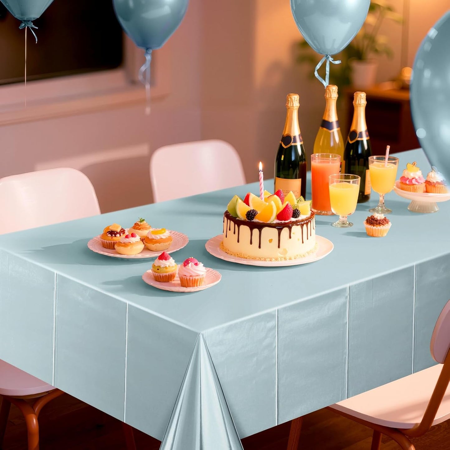 Light Blue Plastic Tablecloths - Metallic Matte Finish, 40" x 108", Ideal for Baby Showers, Christmas, Winter Birthdays, Weddings, and Graduation Celebrations (Set of 2)