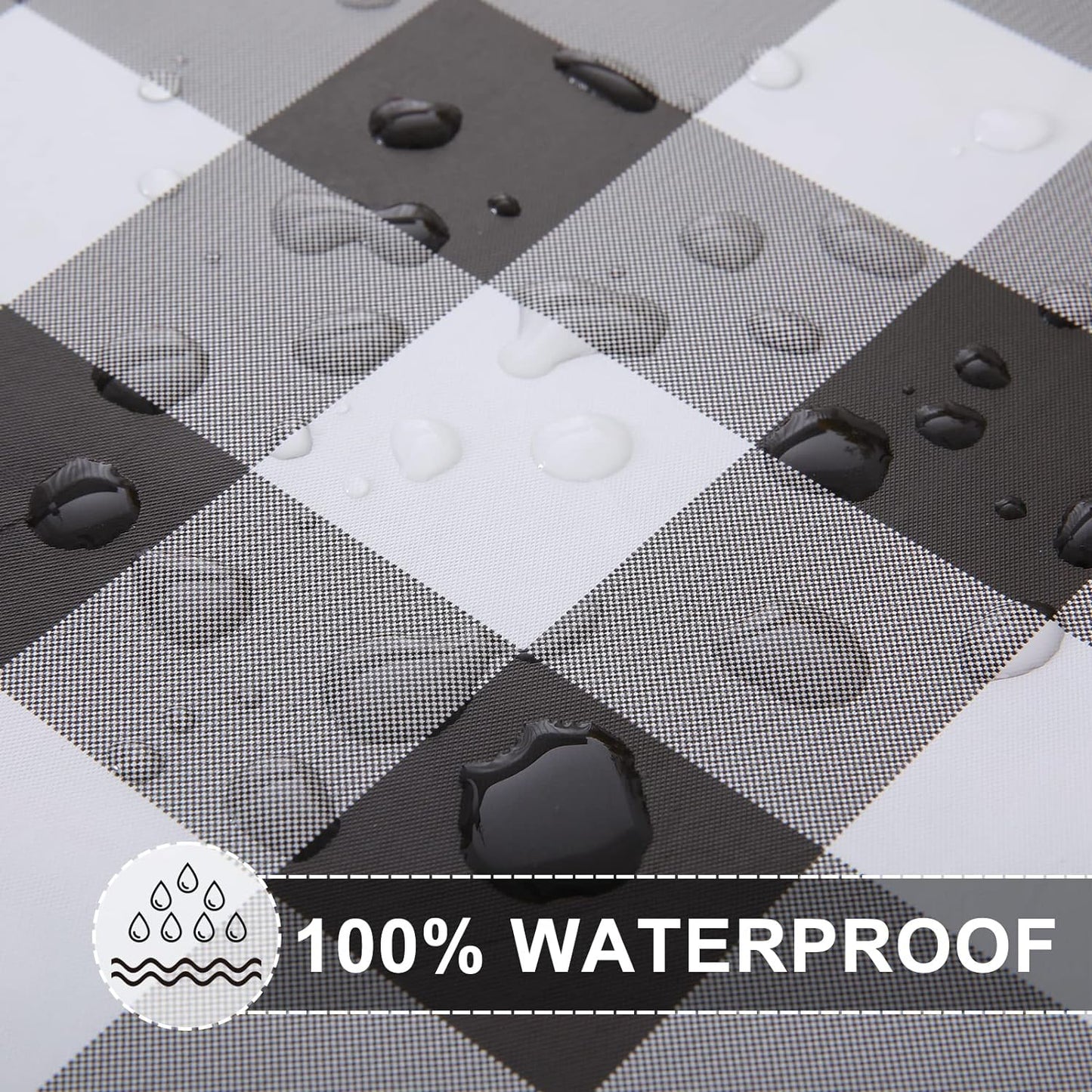 round Fitted Tablecloth with Elastic Edge, Buffalo Plaid Waterproof Vinyl Flannel Backed Table Coloth Cover Fits 36"-44" round Tables for Dinner, Outdoor, Picnic, Black White Check