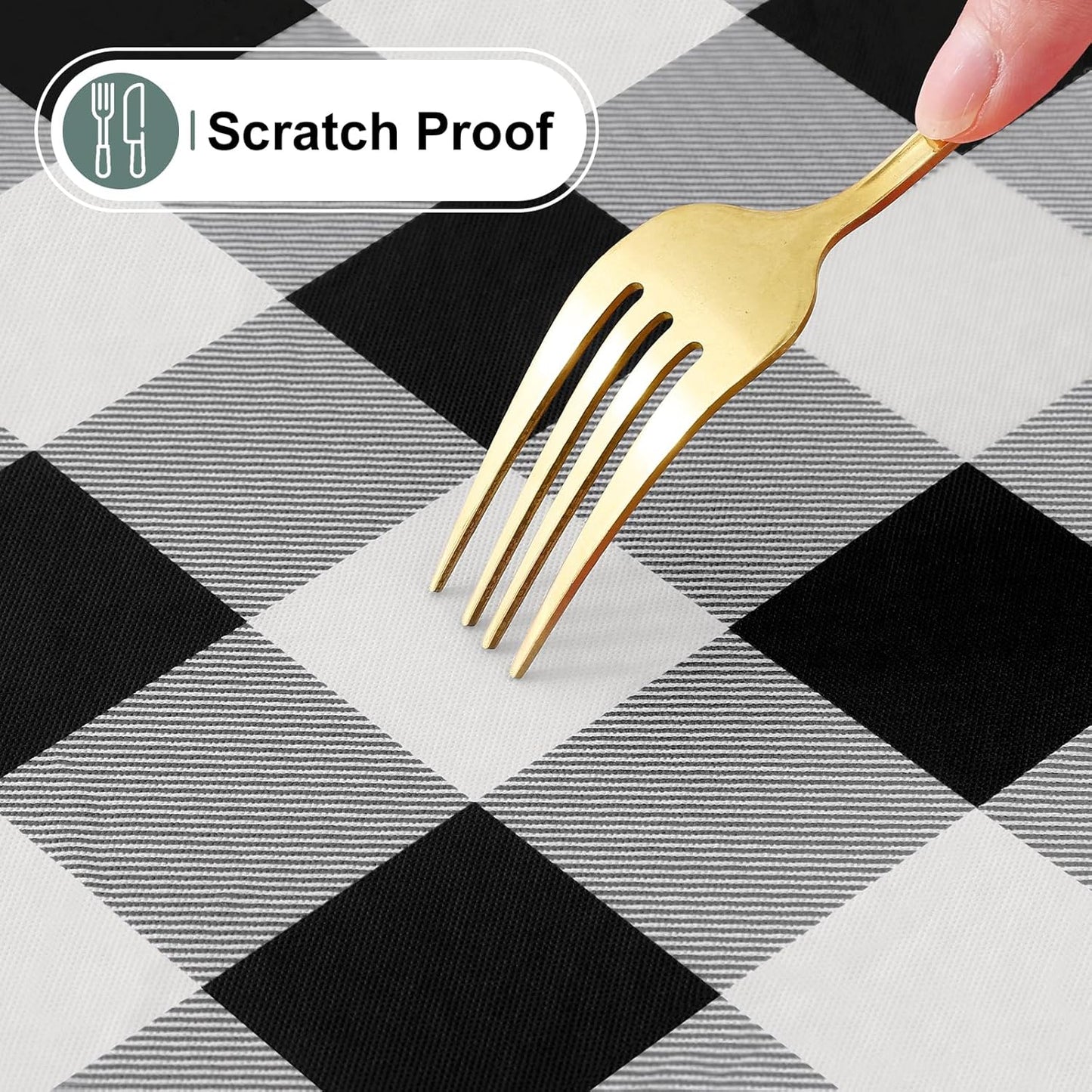 Buffalo Rectangle Picnic Tablecloth, 6 Foot Elastic Fitted Vinyl Table Cloth with Flannel Backing, Waterproof Plaid Table Covers for Dining, Camping, Outdoor (Black and White, 30" X 72")