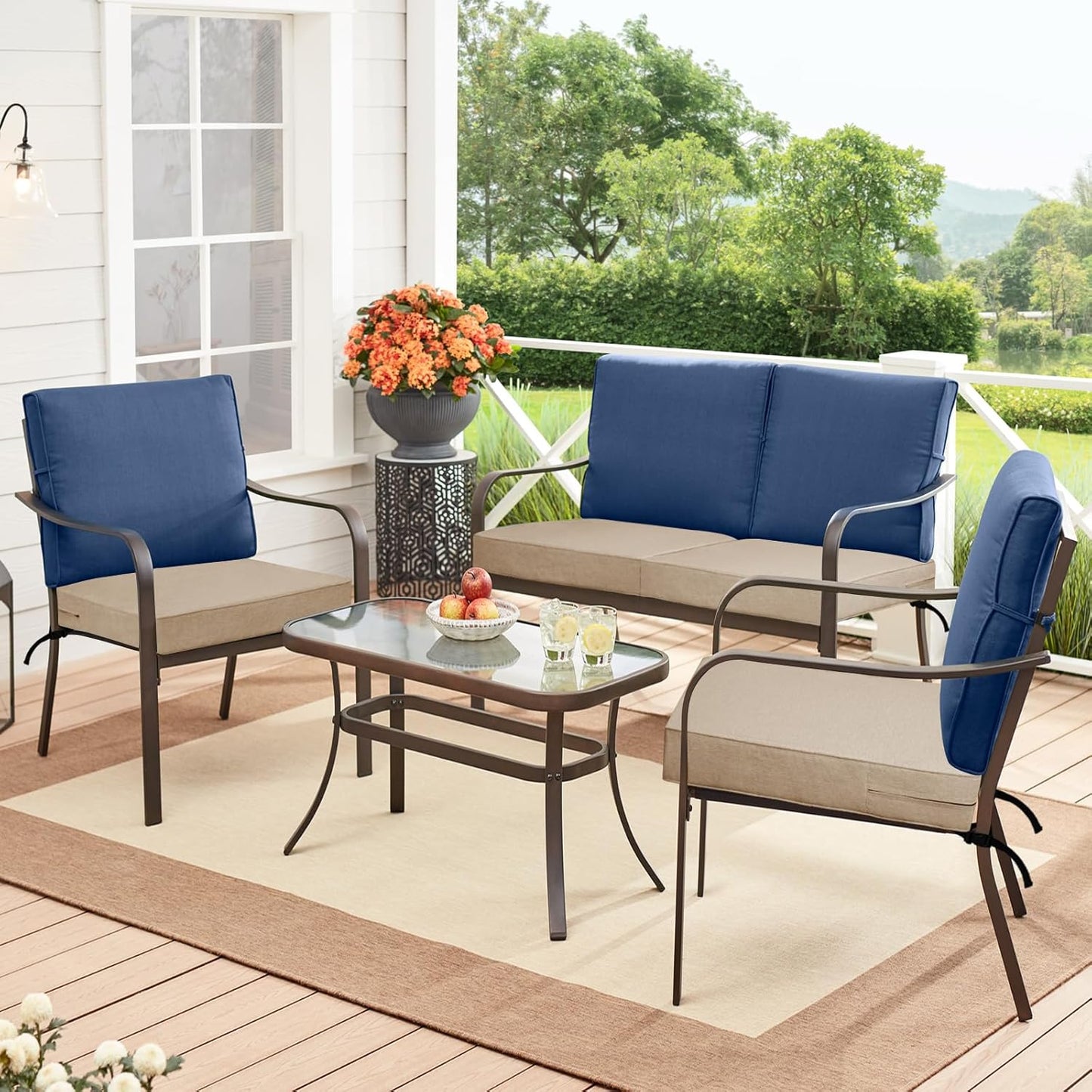 Patio Cushion Covers 24X24X4 Inch 4 Pack, Linen Look Outdoor Water Resistant Chair Seat Cushion Slipcover with Zipper for Outdoor Furniture, Covers Only! Beige