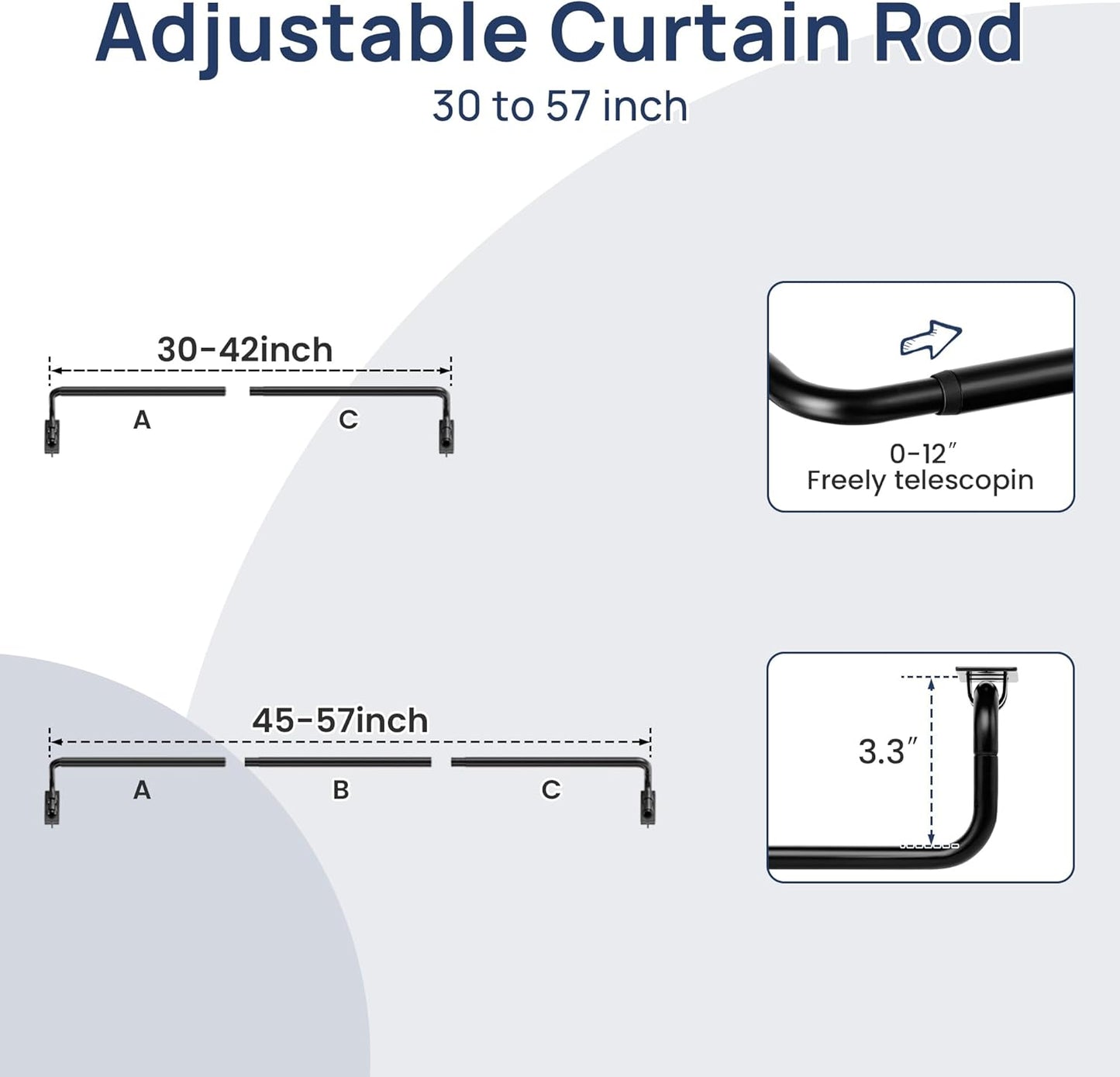 Blackout Curtain Rod for Windows 28 to 48, Wrap around Curtain Rods for Bedroom, Living Room, Adjustable from 30 to 57 Inches, Matte Black