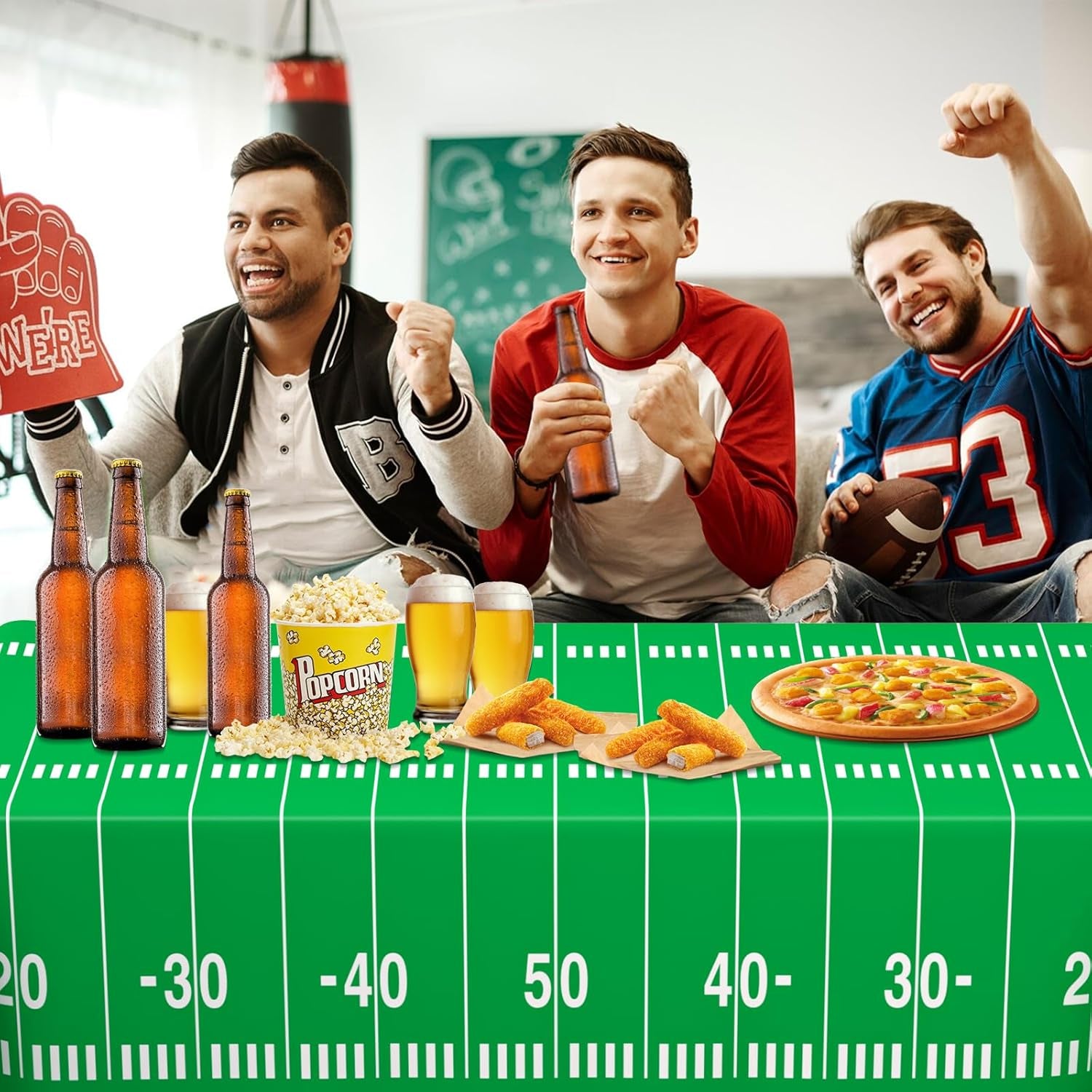 2 Pack Football Tablecloth - Disposable Plastic Table Cover for Football Themed Party Games Decoration - 54 X 108 Inch